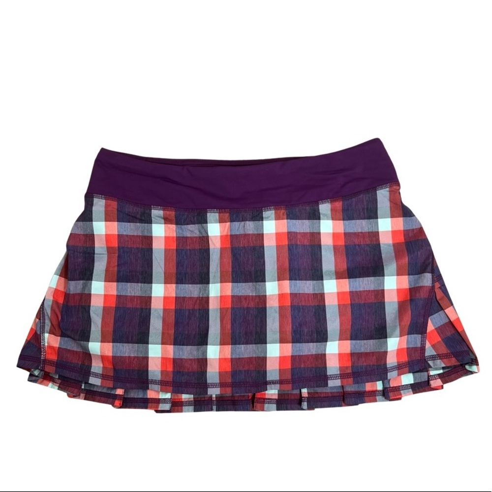 Lululemon Run Pace Setter Skirt Skort Purple Plaid Size 8